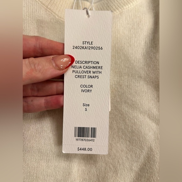 Veronica Beard Nelia Cashmere Pullover | Button Accent in Ivory Small NWT! - Picture 5 of 9